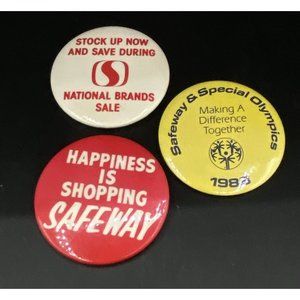 Safeway Supermarket Lot 3 Employee Buttons Vintage 2 1/4” 1988